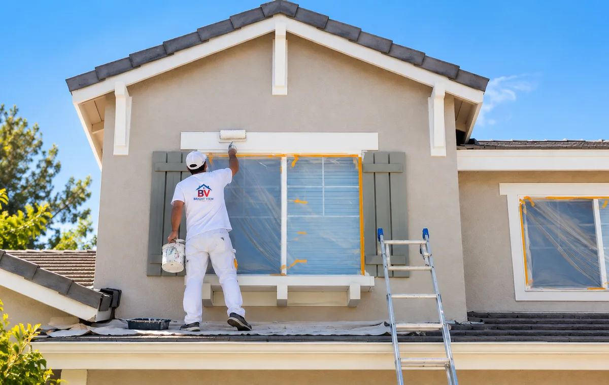 Bright View Painting team completing a full exterior repaint on a residential home
