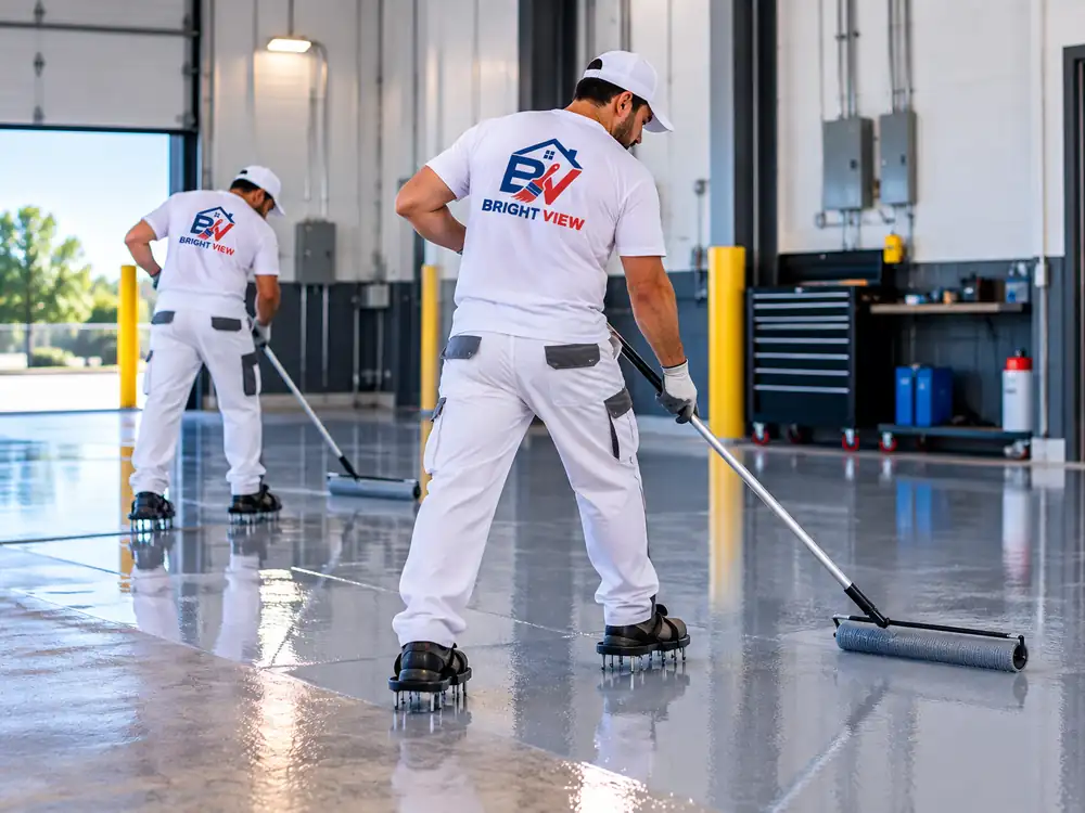 Durable epoxy floor coating in a garage or commercial space