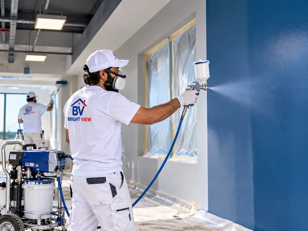 Spray painting equipment applying a smooth, even paint finish