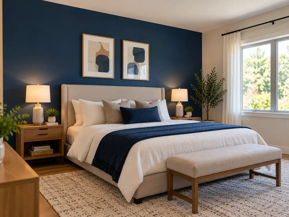 Freshly painted bedroom feature wall interior painting project