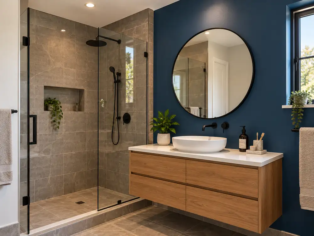 Freshly painted modern ensuite bathroom interior painting project