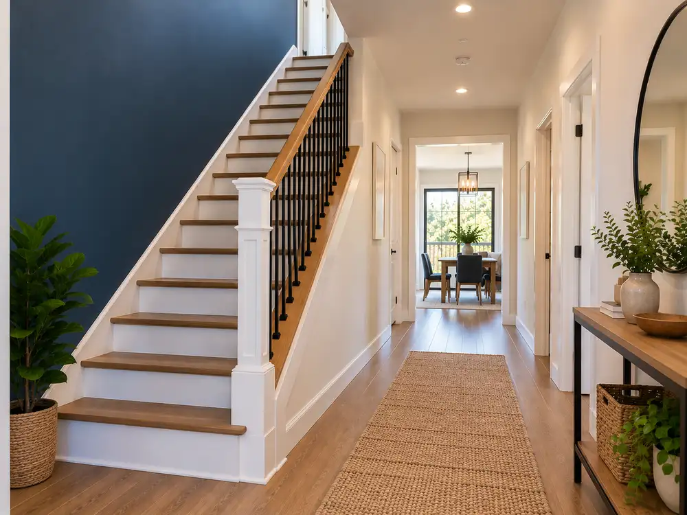 Freshly painted hallway and staircase interior painting project