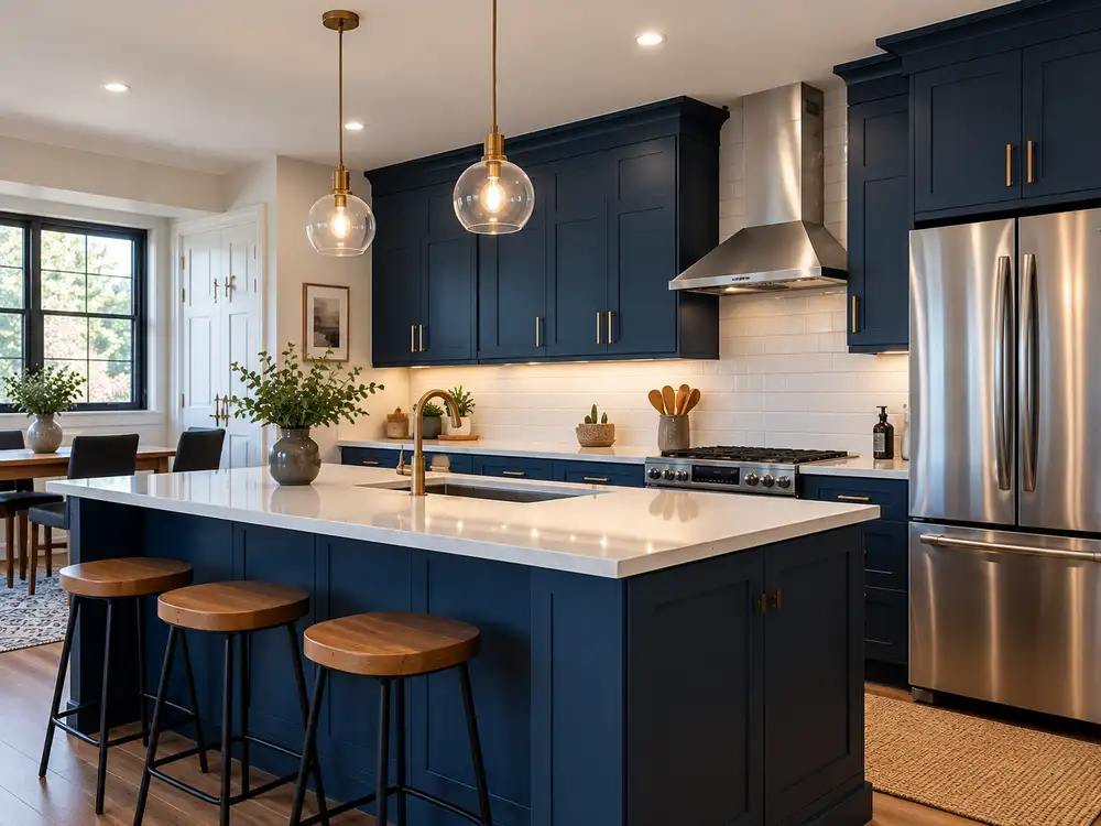 Freshly repainted kitchen cabinetry interior painting project